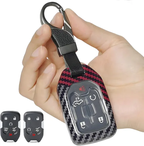 Miniatura 9 de Funda para llavero GMC, funda con patrón de fibra de carbono para llaves 2017-2022 2023 2024 Suburban Tahoe Silverado 1500 GMC Yukon XL Acadia