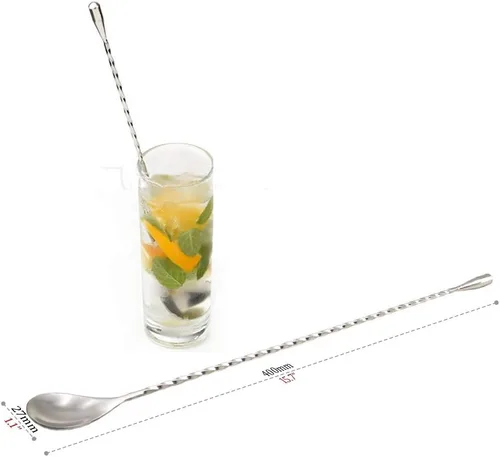 Miniatura 5 de Juego de cuchara mezcladora de cóctel extra larga de 15.7 pulgadas, agitador de acero inoxidable 18/8 de grado alimenticio, con patrón en espiral