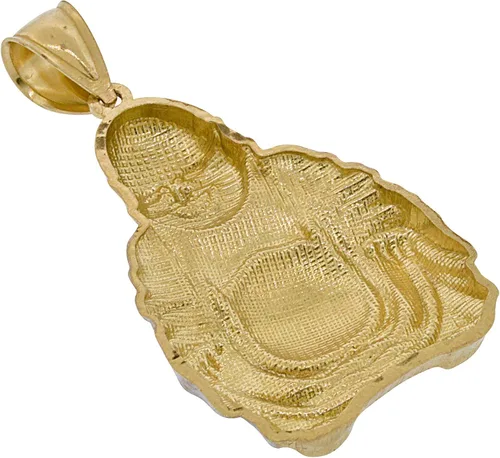 Miniatura 4 de 10K En Dos Tonos oro Buda sonriente colgante de hombre, 1.90" x 1.00