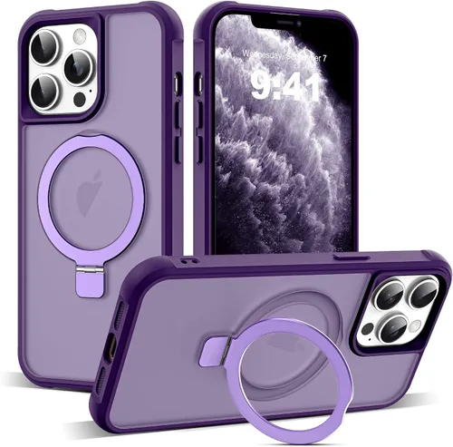 Miniatura 115 de SKYLMW – Funda compatible con iPhone 12 Pro Max y iPhone 13 Pro Max con soporte magnético invisible tipo anillo, fundas translúcidas para teléfonos