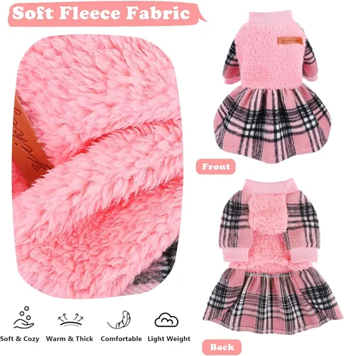 Miniatura 5 de Suéter para perro, ropa de invierno para perros pequeños, niño y niña, vestido de otoño para perrito, forro polar cálido, chihuahua, Yorkie, Tartán