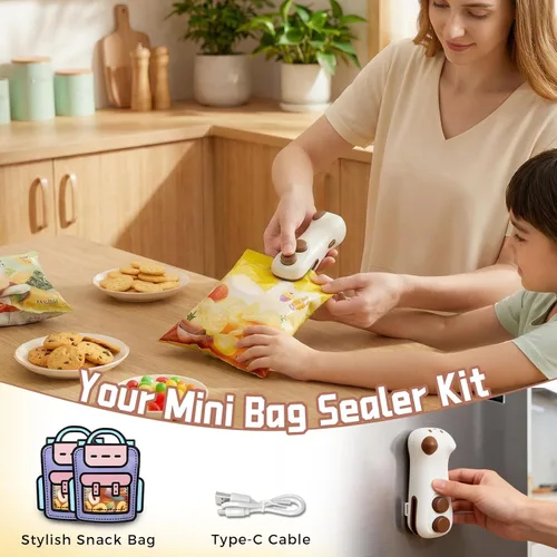 Miniatura 2 de Mini sellador de bolsas 2 en 1, sellador térmico recargable con cortador e imán, resellador portátil de bolsas de chips de mano para aperitivos