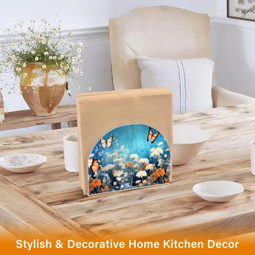 Miniatura 5 de Servilleteros de flores moradas con mariposas para mesas, servilleteros de acrílico transparente, servilleteros de cóctel para cocina, restaurante