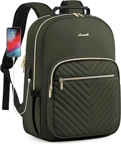 Miniatura 12 de LOVEVOOK Mochila para laptop para mujer, elegante mochila acolchada para viajes de negocios, trabajo, bolsa para computadora, con puerto USB