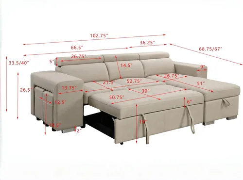Miniatura 2 de THSUPER Sofá seccional reclinable de microfibra de 102 pulgadas en forma de L con cama extraíble y chaise de almacenamiento, sofás convertibles