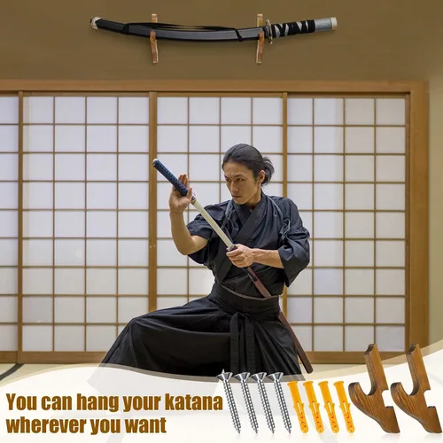 Miniatura 6 de Chunful - 2 piezas de soporte de pared para espada, soporte de katana, soporte de 1 nivel, soporte de katana de madera ajustable para exhibición