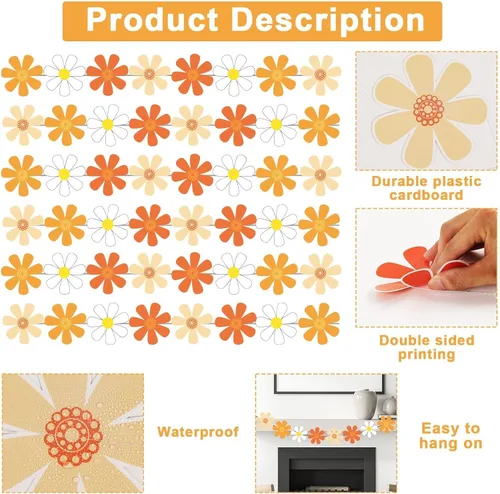 Miniatura 3 de 8 piezas de margaritas boho, Groovy suministros para fiesta, pancartas hippie de primavera, kit de guirnalda de flores de margaritas coloridas