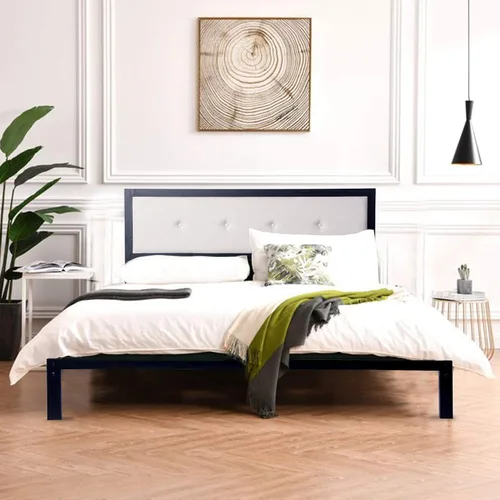 Miniatura 11 de LUCKYERMORE Marco de cama de plataforma tamaño Queen, marco de cama Queen tapizado de 11 pulgadas con cabecero de listones de madera, marco de metal