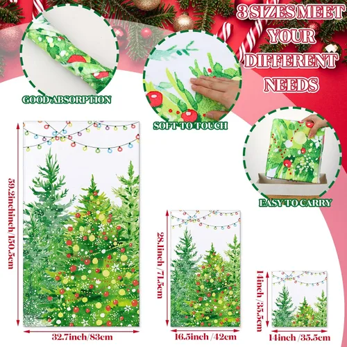 Miniatura 3 de Preboun Juego de 3 toallas de baño de árboles de Navidad, toallas de mano ligeras de Navidad, toallas de baño de árbol verde de invierno, toallas