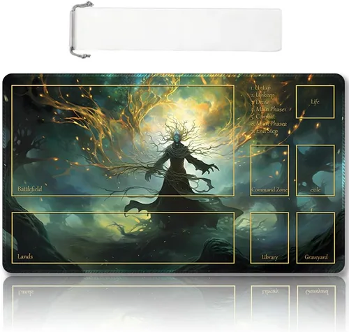 Miniatura 33 de Tapete de juego MTG cosido de alta calidad con zonas y respaldo de goma antideslizante, tapete de juego TCG para MTG y otros juegos de cartas, Dkt