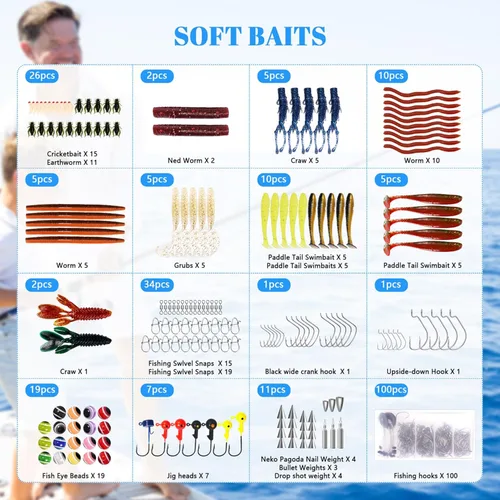 Miniatura 4 de FONMANG Kit de Señuelos de Pesca de 322 Piezas - Buzz Bait/Señuelos Spinner/Jig/Rana, Caja de Aparejos de Pesca con Aparejos Incluidos, Cebo