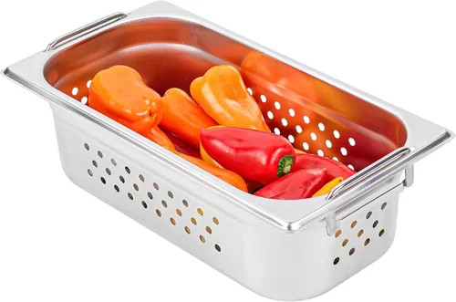 Miniatura 15 de Restaurantware Met Lux - Bandeja perforada para mesa de vapor, tamaño medio, 4 pulgadas de profundidad, asas plegables, antiatascos, acero