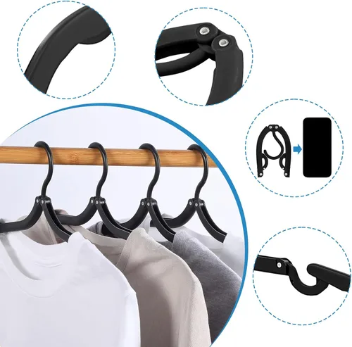 Miniatura 3 de 12 perchas de viaje Trubetter, esenciales para cruceros, perchas plegables portátiles, accesorios de viaje, tendedero plegable para ropa (negro)
