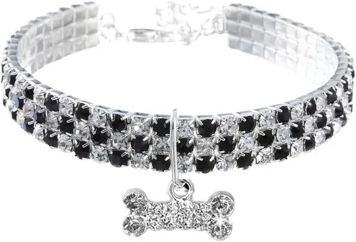Collar para mascotas con diamantes, colgante de hueso elástico de diamante de cristal ajustable para boda, gato y perro, collar pequeño para mascotas