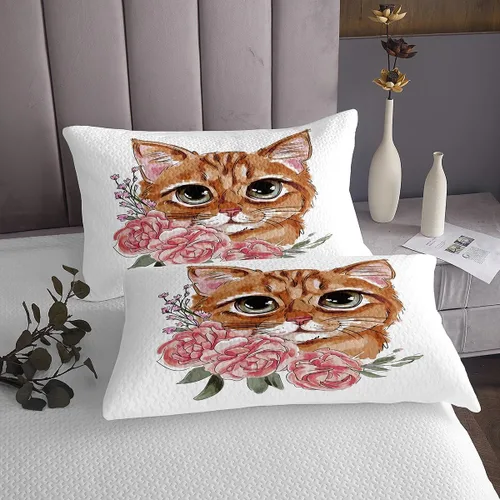 Miniatura 4 de Feelyou Juego de colcha acolchada para niñas y gatos para niños, hija, lindo juego de colcha con estampado de gatitos, flores florales de rosas