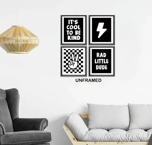 Miniatura 2 de Cartel de mano retro a cuadros negros y blancos preppy relámpago de la paz para decoración de habitación de niños, decoración divertida de Rad