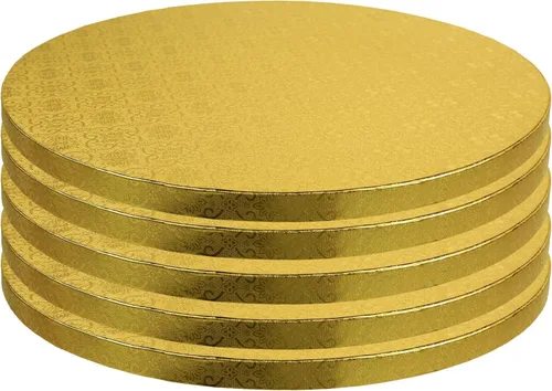 O'Creme Tabla para tartas, círculos redondos de lámina dorada con diseño magnífico, tambores resistentes y duraderos de 1/2 pulgada de grosor,
