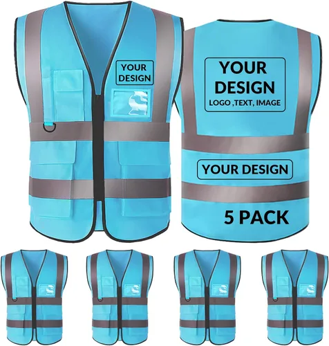 Miniatura 33 de BeautyWill Chaleco de seguridad con logotipo personalizado, Hi Vis Clase 2, chaleco reflectante de construcción unisex con 5 bolsillos