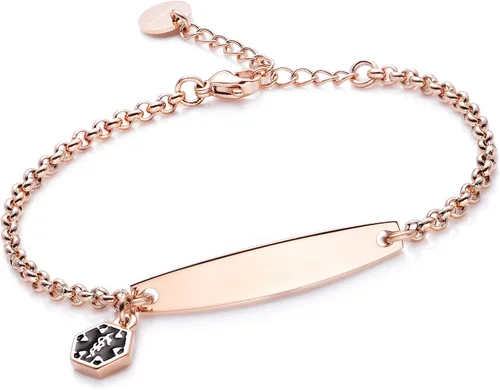 Miniatura 98 de LinnaLove - Pulsera de identificación de alerta médica con cadena Rolo simple pregrabada para mujer