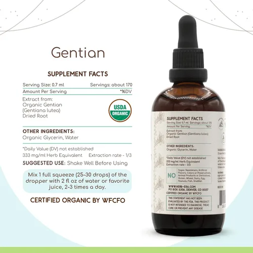 Miniatura 3 de Tintura de extracto de hierbas sin alcohol de genciana, gotas líquidas concentradas naturales USDA orgánica de genciana (Gentiana Lutea) raíz seca