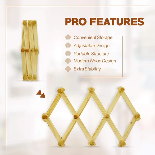 Miniatura 3 de RamPro Acordeón Estilo Madera Expandible Sombrero, Gorra, Cinturón, Paraguas, Taza de café Paraguas Pared Pegs de madera