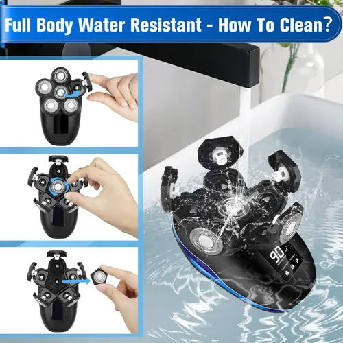 Miniatura 5 de Afeitadora de cabeza para hombres, afeitadora eléctrica 6 en 1 mejorada para hombre, afeitadora de cabeza calva, afeitadora inalámbrica