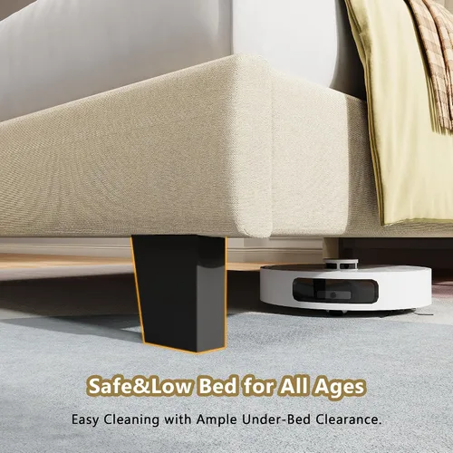 Miniatura 4 de iPormis Base de cama tamaño individual, cama tapizada con plataforma con cabecero de lino vertical, patas de cama anchas y fuerte soporte