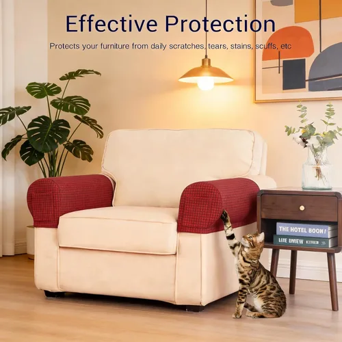 Juego de 2 fundas elásticas para brazos de sofá con bolsillo, fundas extraíbles antideslizantes para reposabrazos para sillón reclinable y sillones,