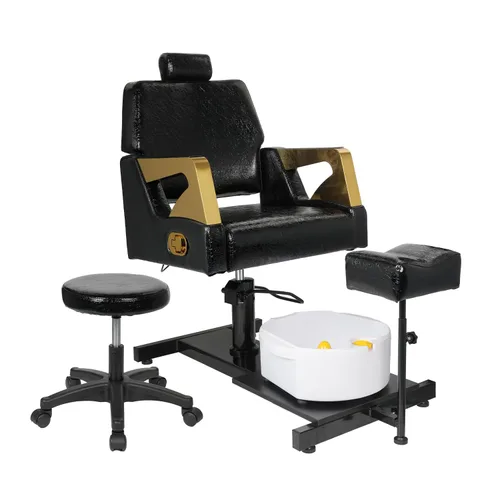 Miniatura 11 de Silla de pedicura giratoria de 360° con taburete y baño de pies de masaje, estación de pedicura hidráulica de altura ajustable sin plomería