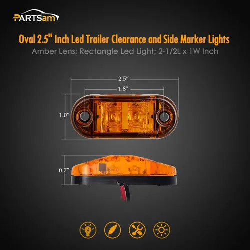 Miniatura 4 de Partsam 4 piezas de 2.5 pulgadas de lente ámbar ovalada, 2 diodos LED para luz lateral de gálibo de camión y remolque