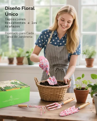 Miniatura 5 de Grenebo Herramientas de Jardinería, Juego de Regalo de Jardinería de 10 Piezas para Mujeres, Herramientas Antióxido y de Alta Resistencia con Bolsa
