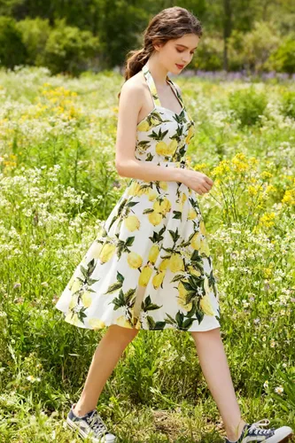 Miniatura 5 de Topdress - Vestido Audrey clásico de cóctel para mujer, estilo retro de los años 1950, diseño con lunares y cuello halter