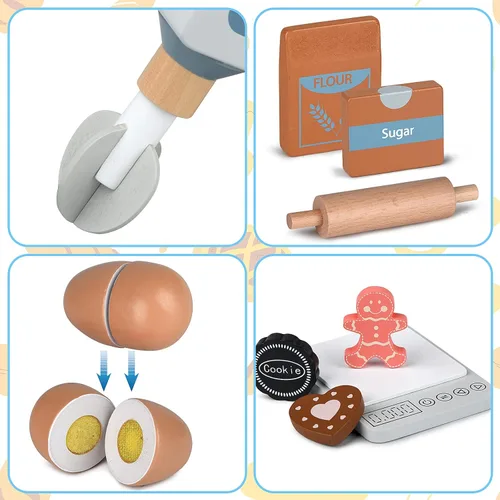 Miniatura 3 de Juego de accesorios de cocina, juego de mezclador de madera, juegos de comida de juego de simulación para niños, juguetes de juego de rol para niñas