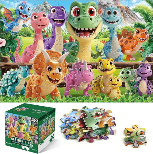 Rompecabezas de piso Jumbo para niños de 4 a 6 años, rompecabezas de 48 piezas de dinosaurio de dibujos animados, rompecabezas grandes, juguetes de