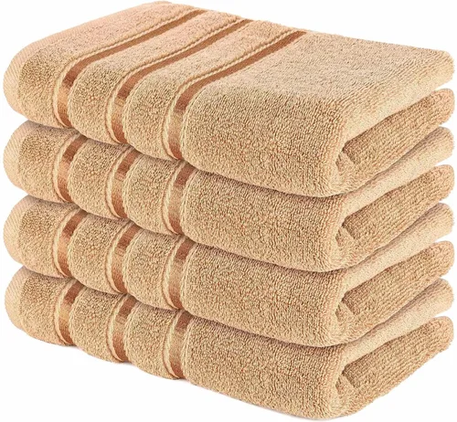 Juego de 4 toallas de mano de lujo para baño, 100% algodón hilado en anillo de 600 GSM, suaves y absorbentes, rayas de viscosa, 16 x 28 pulgadas