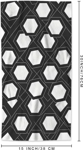Miniatura 2 de AOYEGO Toallas geométricas de mosaico hexagonal blanco y negro, rompecabezas, rayas de diamante, abeja, baño, cocina, toallas de mano para playa