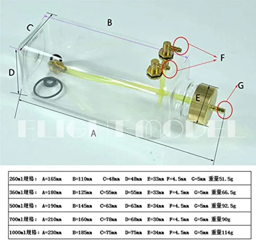 Miniatura 3 de ZYHOBBY Plástico transparente de la botella 260ML del tanque de combustible del gas RC para el avión de RC