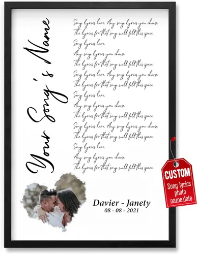 Miniatura 40 de H-DEWALL Póster personalizado de letras de canciones, regalo de boda único para parejas, personaliza con tus propias fotos, nombres y fecha, sin