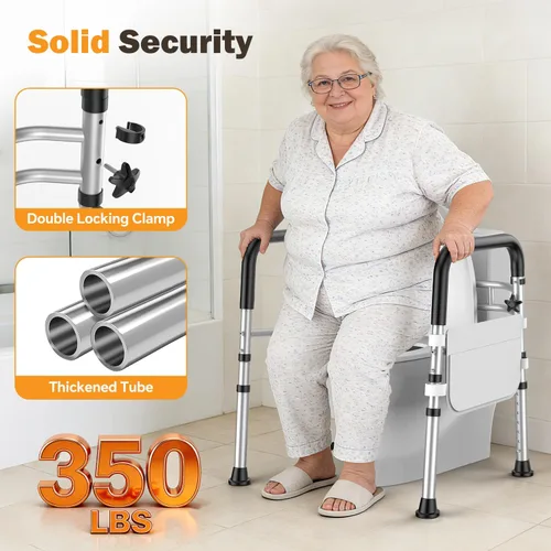 Miniatura 4 de Rieles de seguridad para inodoro para personas mayores, marco de seguridad de inodoro ajustable de altura y ancho con asas