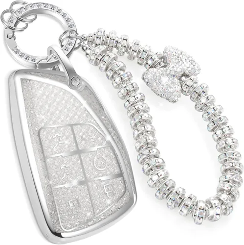 Miniatura 35 de para llavero de Cadillac con funda de TPU con superficie granulada y cuerda trenzada metálica, funda de llavero mejorada para 2020 en adelante CT4