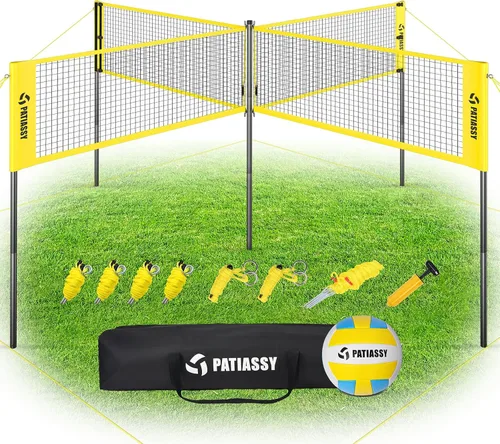 Miniatura 10 de 4 Square Volleyball Game Set, 4 Way Net System with 16FT & 32FT Court, Adjustable Height Backyard Badminton Combo, Portable Outdoor Kit with Ball