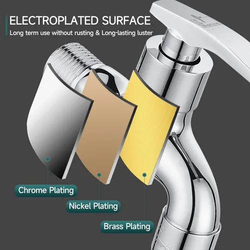 Miniatura 5 de SUBMARINE Grifo de latón plateado para exteriores, grifo de pared con interfaz G1/2 pulgadas, utilizado para fregadero, balcón y jardín (cromado)