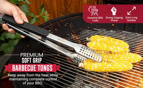 Miniatura 3 de Pinzas para barbacoa de acero inoxidable 18/0 de 9 pulgadas con mango ergonómico de madera de roble real para cocinar, accesorio duradero