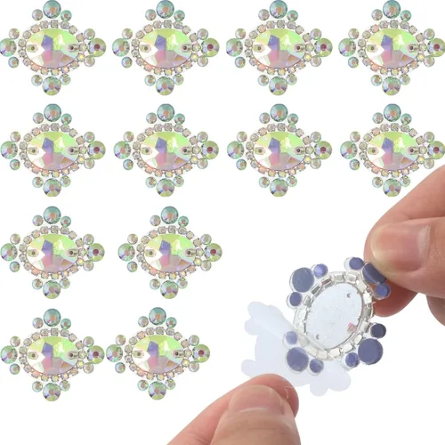 Miniatura 9 de PEARLY JUN 12 parches de 6 colores mezclados con diamantes de imitación autoadhesivos, apliques de diamantes de imitación para planchar en Oatch