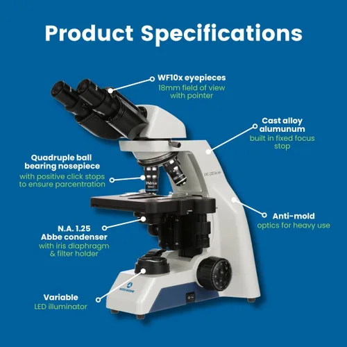 Miniatura 2 de Accu-Scope Microscopio compuesto EXC-120 - cabeza binocular, aumento 40-1000X, objetivos del acromato, etapa mecánica