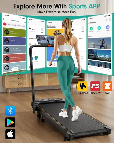 Miniatura 9 de Folding Walking Pad with 15% Incline/RGB Light/Dual Screen Display, 3.5HP Treadmills for Home, Portable Walking Pad Treadmill with Handle Bar and 4