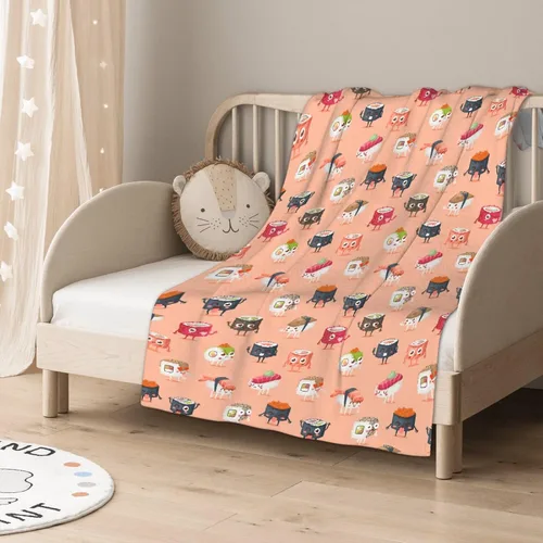 Miniatura 5 de Manta de franela con patrón de sushi de comida para regalo, manta de franela ultra suave y acogedora, manta de forro polar cálida para sofá, cama