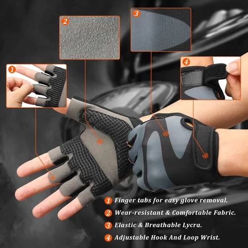 Miniatura 7 de OZERO Guantes de ciclismo para hombre Guantes de ciclismo transpirables de gel, guantes de montaña y carretera, guantes de bicicleta antideslizantes