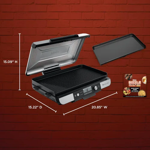 Miniatura 14 de Ninja Sizzle Pro XL Plancha de Interior de 20 Pulgadas + Parrilla, Tapa Ventilada Desmontable, Control de Grasa, Placas Antiadherentes de Cerámica