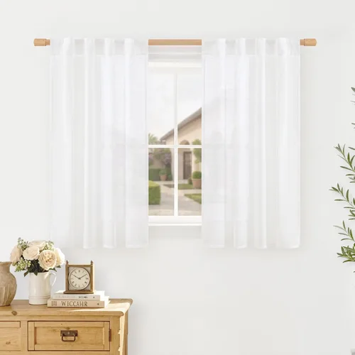 Miniatura 58 de LAMIT Cortinas de lino beige de 30 pulgadas de largo para ventanas pequeñas, cortinas semitransparentes filtrantes de luz, pestaña trasera
